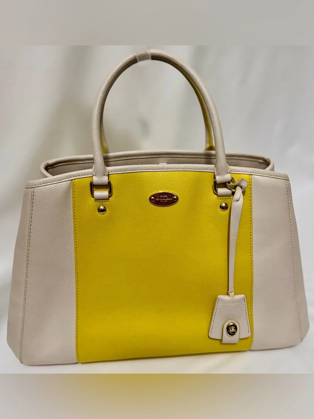 Coach Margot Carryall Bicolor Leather Yellow Chalk Large Satchel Bag